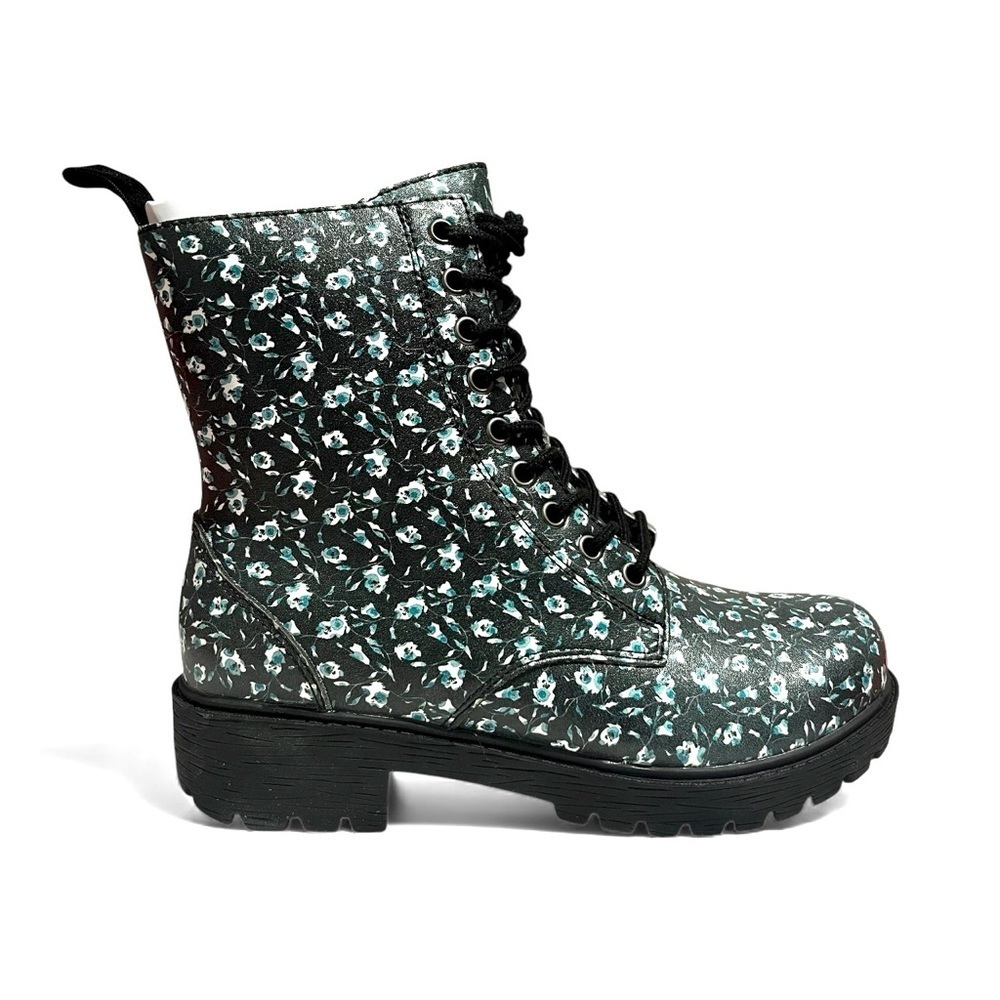Alegria Women EU 35 Ari Leather Dark Floral Lace Up Combat Boots Lug Sole Grunge